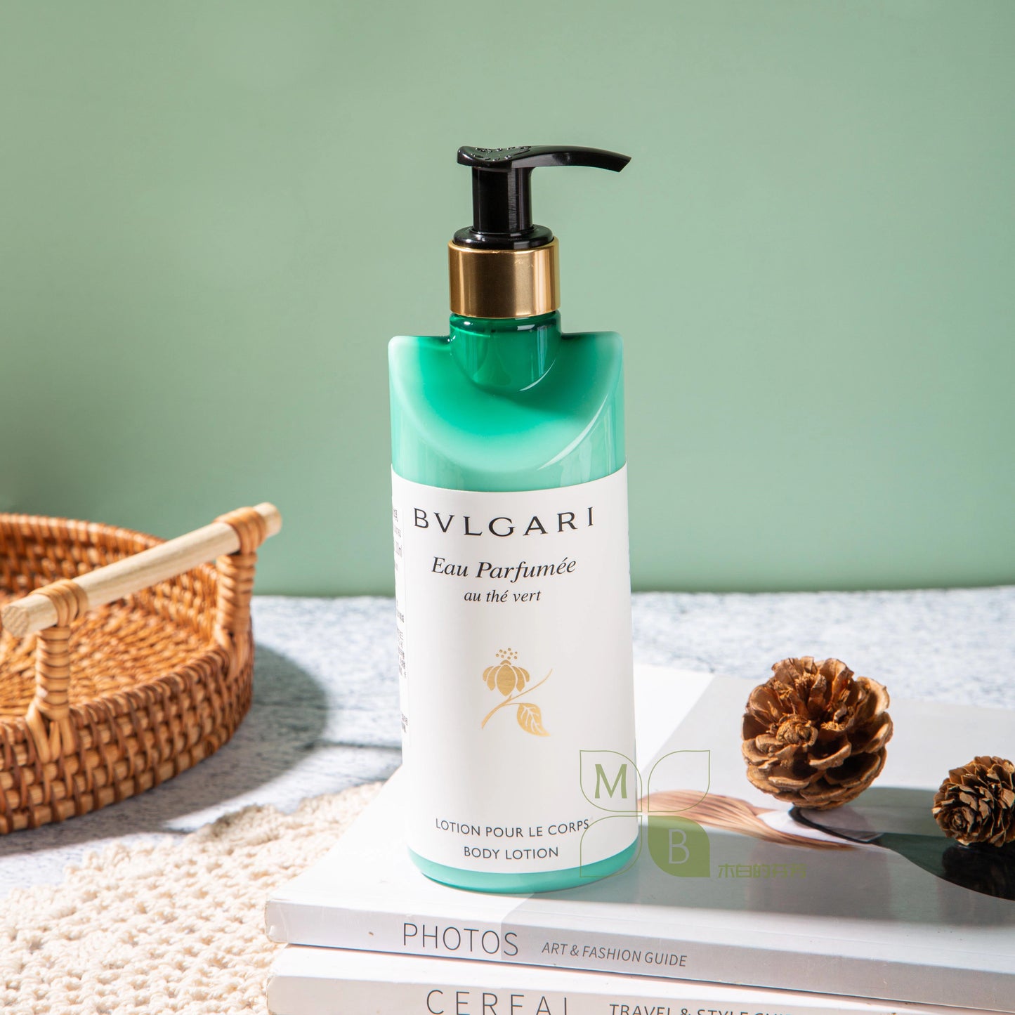 one bottle of bvlgari green tea body lotion.
