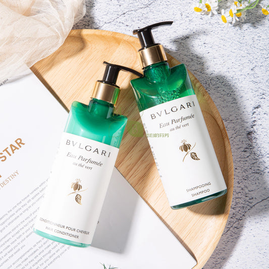 2 bottles of bvlgari green tea shampoo and conditioner.